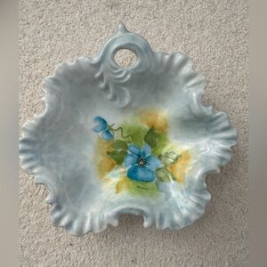 Vintage Blue Floral Wall Pocket Dish | Sculpted Ceramic | Cottagecore